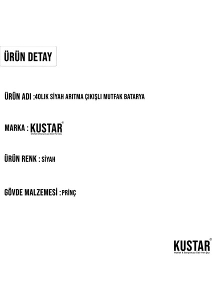 Siyah Arıtma Çıkışlı Mutfak Bataryası 3 Yollu 40 Lık Kartuş