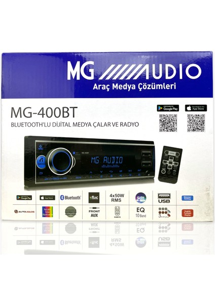 MG Audio Mgaudio MG-400BT Alpine Üretimi Profesyonel Oto Teyp - Bluetooth/usb/aux/fm - 4X50WATT Anfi Uyumlu Rgb Türkçe Dil Radyo - 2 Yıl Garanti