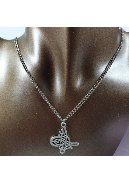 Gümüş Renk Tuğra Figürlü Kolye