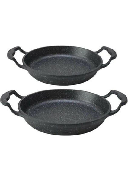 2'li Gri Oval Döküm Sahan Set 16 - 18 cm