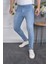 Erkek Jeans Skinny Fit Likralı Açık Mavi Italyan Stil Dar Paça Tırnaklı Kot Pantolon 1