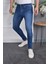 Erkek Jeans Slim Fit Likralı Dar Paça Tırnaklı Mavi Kot Pantolon 1