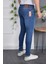 Erkek Jeans Slim Fit Likralı Dar Paça Tırnaklı Mavi Kot Pantolon 2