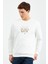 Ekru Yazı Nakışlı O Yaka Rahat Form Erkek Sweatshirt - 88021 1