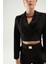 Kruvaze Crop Blazer Ceket Siyah 4