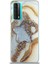 Caseworld Huawei P Smart 2021 Kapak Mermer Desenli Pop Socketli Silikon Kılıf - Gold 1