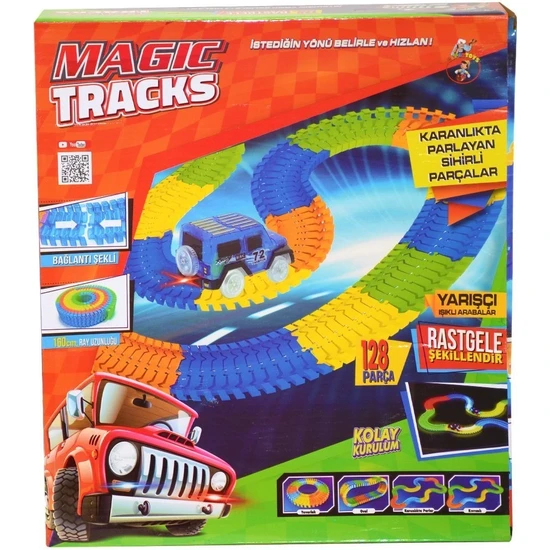 Gepettoys 8030 Gepettoys, Magic Tracks Karanlıkta Parlayan Yarış Pisti ve Işıklı Yarışçı Arabalar, 128 Parça