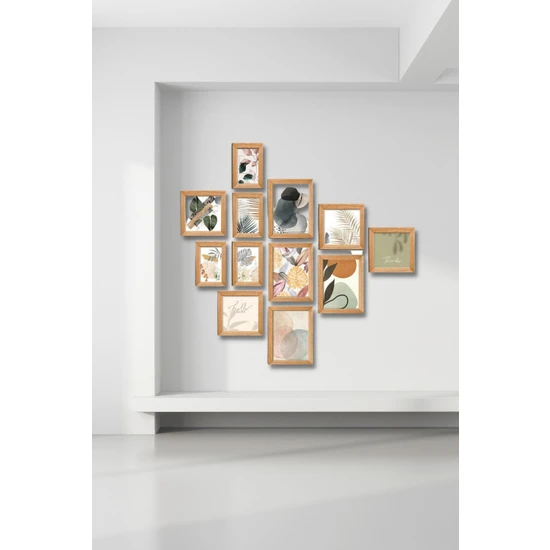 Nt Handmade 12 Parça Ahşap Tablo Seti - Hello Yapraklar Salon Otuma Odası Yatak Odası Için Mdf Duvar Dekoru 75 x 75 cm