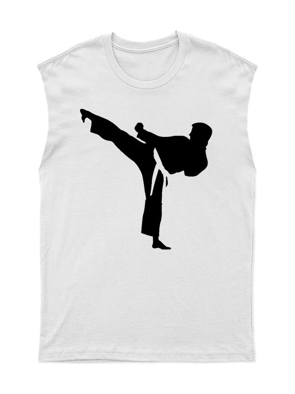 Tişört Fabrikası Karate Desenli Unisex Kolsuz Tişört, Kesik Kol T-Shirt