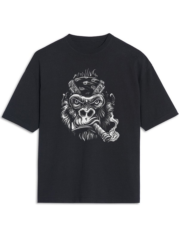 Tişört Fabrikası Pürolu Goril Desenli Unisex Oversize Tişört Oversize T-Shirt