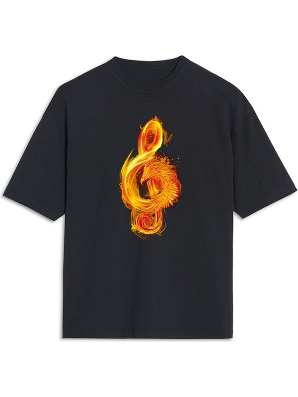 Tişört Fabrikası Ateş Sol Anahtarı Desenli Unisex Oversize Tişört Oversize T-Shirt
