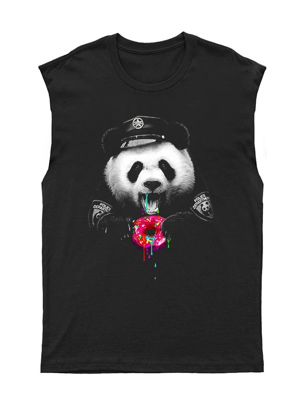 Tişört Fabrikası Donut Seven Panda Desenli Unisex Kolsuz Tişört, Kesik Kol T-Shirt
