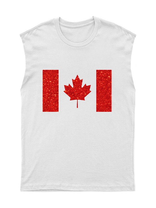 Tişört Fabrikası Kanada Desenli Unisex Kolsuz Tişört, Kesik Kol T-Shirt