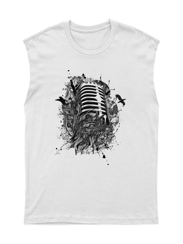 Tişört Fabrikası Sanatçı El Mikrofonu Desenli Unisex Kolsuz Tişört, Kesik Kol T-Shirt