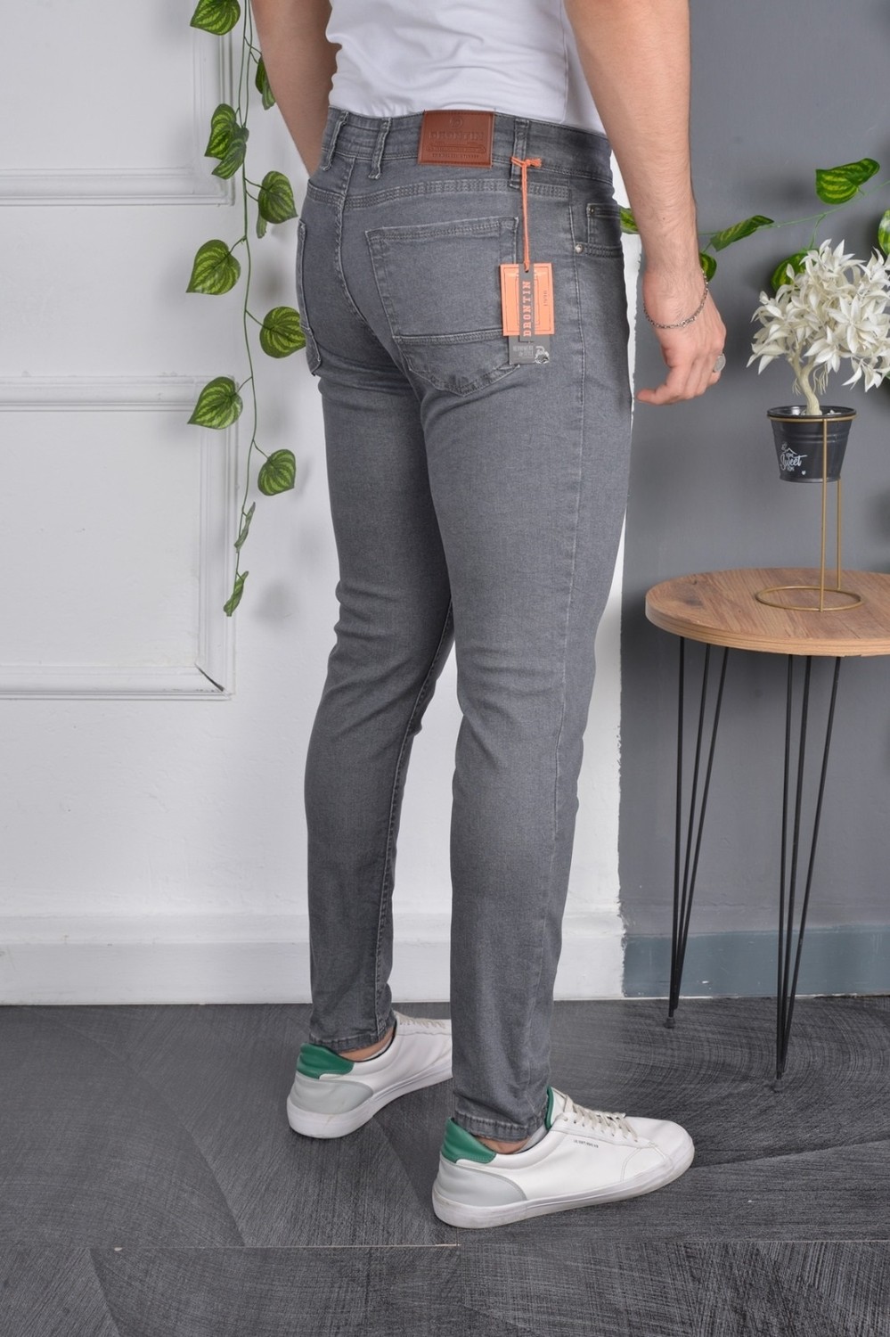 Drontin Erkek Jeans Skinny Fit Likralı Antrasit Gri Dar Paça Kot Pantolon görsel 3