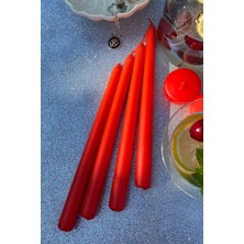 Sanat Sepet İşleri Premium Seri Kokulu Kırmızı Konik Şamdan Mum 4'lü Set