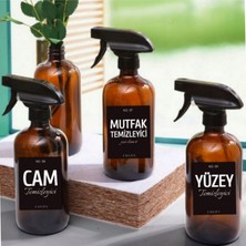 Lalezen 3 Adet Amber Cam Şişe 500 ml ( Cam, Yüzey, Mutfak Temizleyici Etiketli)