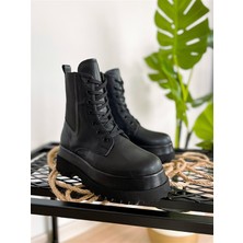 BeBeQ Mons Siyah Mat Kalın Tabanlı Kadın Bot