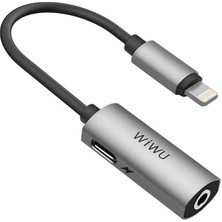 Wiwu LT01 Lightning 3.5 mm Aux Kulaklık ve Şarj Dönüştürücü  2A Metal Alaşım Ses Adaptörü