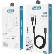 Go-Des Go Des GAC-306 2 In 1 Aux Kablo Lightning To 3.5 mm & USB Ses Kablousu