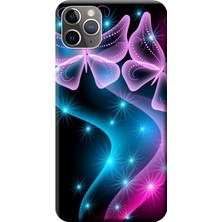 Hesaplı Dünya iPhone 11 Pro Kılıf Neon Kelebek Yıldızlar Baskılı Esnek Tpu SILIKON243