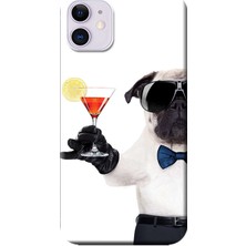 Hesaplı Dünya iPhone 11 Kılıf Gözlüklü Pug Kadeh Baskılı Esnek Tpu SILIKON186