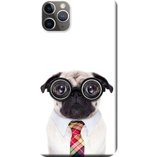 Hesaplı Dünya iPhone 11 Pro Max Kılıf Gözlüklü Pug Baskılı Esnek Tpu SILIKON720