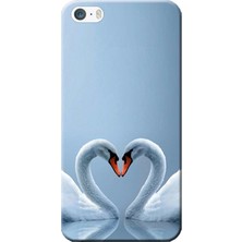 Hesaplı Dünya iPhone 5/5s Kılıf Kuğ ve Kalp Baskılı Esnek Tpu SILIKON2295