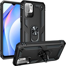 Case World Xiaomi Poco M3 Pro Kapak Military Yüzüklü Stantlı Panzer Tank Kılıf - Siyah