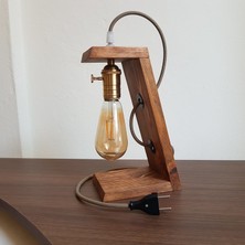 Hüma Eskitme Duylu Kendinden Anahtarlı Retro Rustik Ahşap Masa Lambası - Abajur