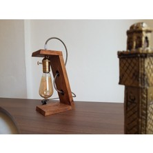 Hüma Eskitme Duylu Kendinden Anahtarlı Retro Rustik Ahşap Masa Lambası - Abajur