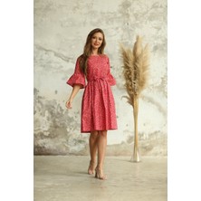 Küçüğüm Butik Kırmızı Çiçekli Belden Büzgülü Anne Kız Kombini (Tekli Fiyattır. Ürünler Ayrı Ayrı Satılmaktadır)