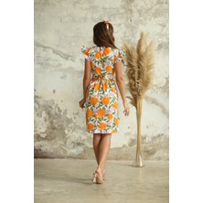 Küçüğüm Butik Portakallı Belden Büzgülü Elbise