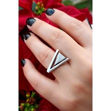 Fildişi Aksesuar Antik Gümüş Kaplama Içiçe Üçgenler Şekilli El Yapımı Ayarlanabilir Yüzük