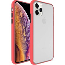 Kzy Apple iPhone 13 Pro Max Kılıf Silikon Kenarlı Renkli Düğmeli Mat Arka Kapak - Kırmızı