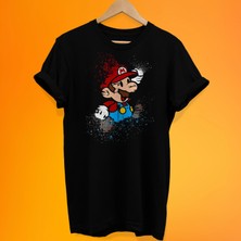 Remonz Super Mario Baskılı %100 Pamuk Oversize T-Shirt Büyük Beden Tişört