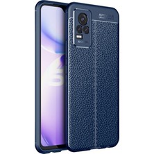 Case Street Vivo V21E Kılıf Niss Silikon Deri Görünümlü Korumalı Lacivert