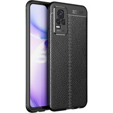 Dlrcase Vivo V21E Kılıf Niss Silikon Deri Görünümlü+Nano Glass Siyah