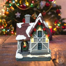 Dolity Noel Mini LED Ev Noel Dekoru Için Işıklı Atmosfer Figürinler C Sol Kapı Kırmızı Çatı (Yurt Dışından)