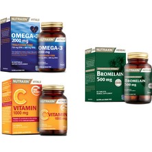 Nutraxin Omega 3 Balık Yağı 2000 Mg 60 Kapsül + Bromelain 60 Kapsül + C Vitamini 1000 Mg 30 Tablet