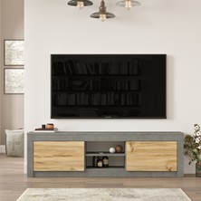 L'occi Concept  Owen 160 cm Kapaklı Raflı Tv Ünitesi Sehpası Keçe-Beton OW12-KR