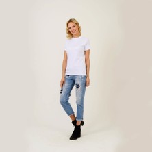 Think Simple Kadın Dik Yaka Kısa Kol T-Shirt Beyaz