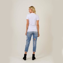 Think Simple Kadın Dik Yaka Kısa Kol T-Shirt Beyaz