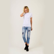 Think Simple Kadın Dik Yaka Kısa Kol T-Shirt Beyaz