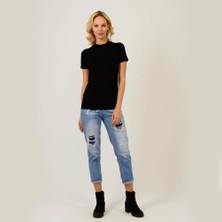 Think Simple Kadın Dik Yaka Kısa Kol T-Shirt Siyah