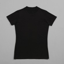 Think Simple Kadın Dik Yaka Kısa Kol T-Shirt Siyah
