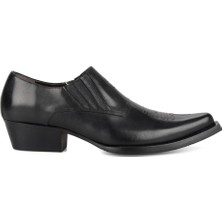 FootCourt Erkek Siyah Deri Bağcıksız Kovboy Ayakkabı