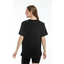 Argentum Look Kadın Siyah Koi Balığı Nakışlı %100 Pamuk Oversize T-Shirt