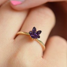 Engingold 14 Ayar Altın Mor Lotus Çiçeği Yüzük