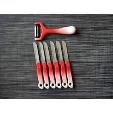 Solingen Meyve Sebze Bıçağı Ebruli Kırmızı-Beyaz ve Soyacak 7'li